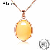 Almei Yellow Citrine Silver Pendant Necklace OL Style