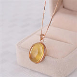 Almei Yellow Citrine Silver Pendant Necklace OL Style