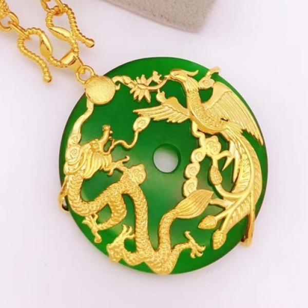 OMHXFC Dragon Phoenix 24KT Pendant Necklace