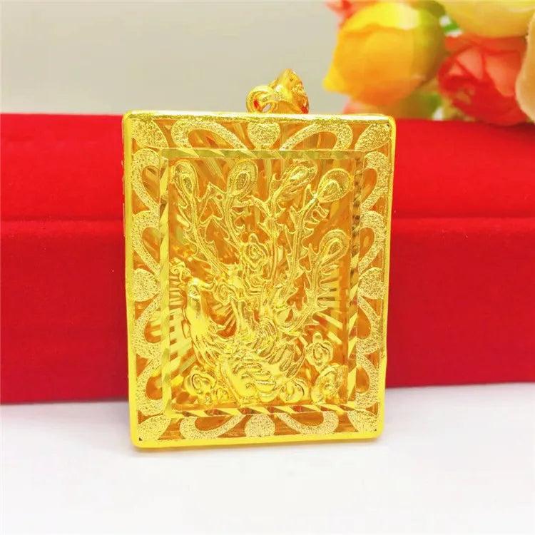 Square Peacock Flower Pendant Necklace for Women Men Chain