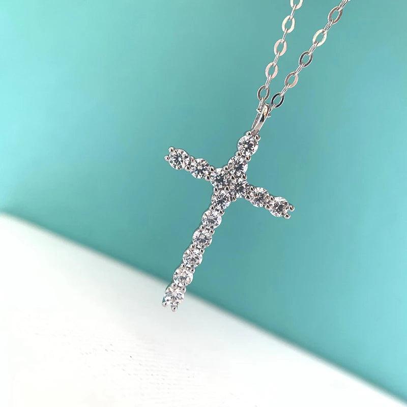 Hiphop Cross Pendant Necklace 925 Sterling Silver Diamond Clavicle Necklace