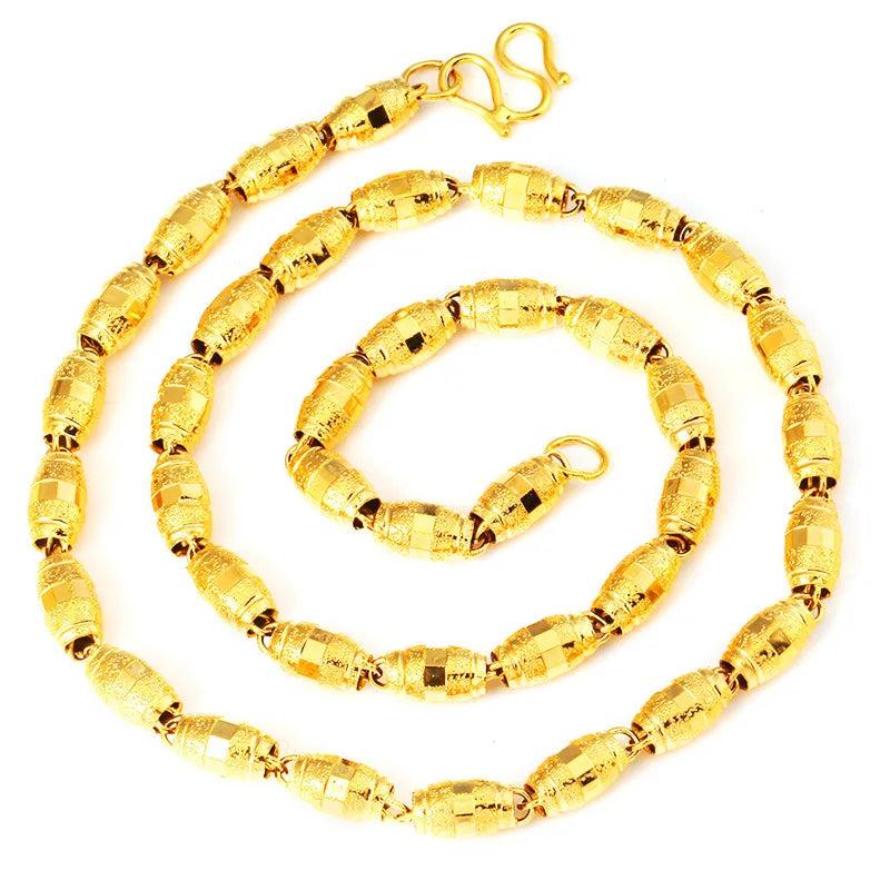 24K Plated 4mm 5mm 6mm Olive Beads Necklace for Men Women Fine Jewelry