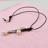 AA Rice Pearl Necklace Freshwater Pearl Leather Rope Fine Jewelry