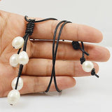 AA Rice Pearl Necklace Freshwater Pearl Leather Rope Fine Jewelry