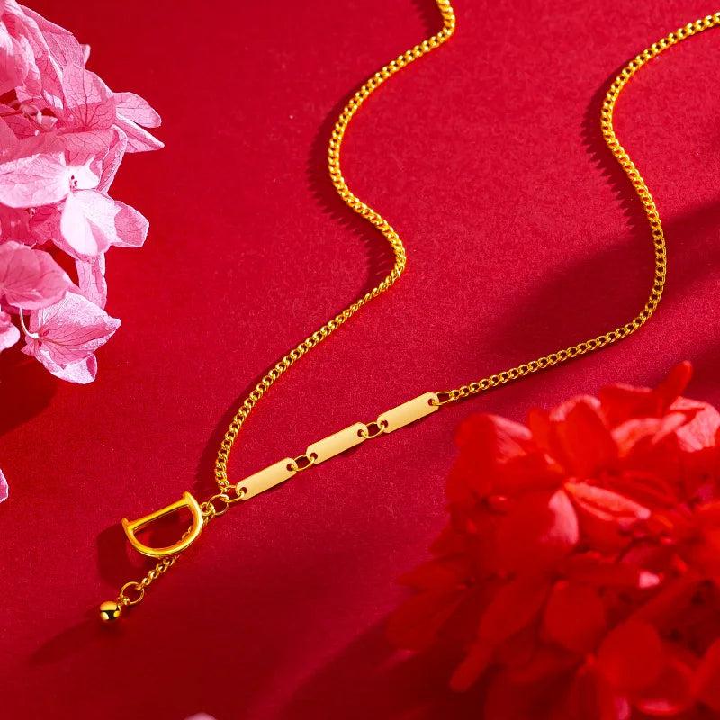 18K English Letter D Pendant Chain Necklace for Women Mom Birthday