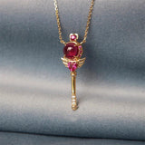 925 Silver Sailor Moon Pendant Necklace Red Crystal Scepter Jewelry
