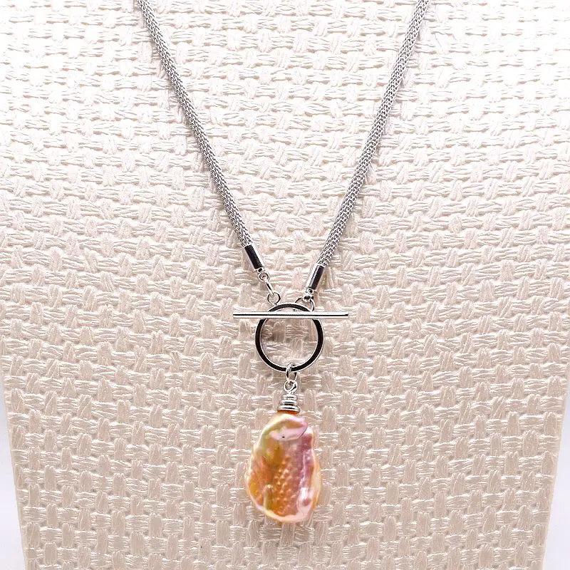 Pink Freshwater Pearl Necklace Baroque Pendant Silver