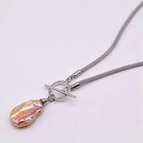 Pink Freshwater Pearl Necklace Baroque Pendant Silver