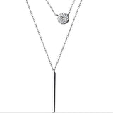 S925 Silver Double Long Charm Pendant Necklace Crystal Romantic Style