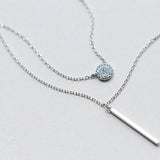 S925 Silver Double Long Charm Pendant Necklace Crystal Romantic Style