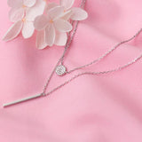 S925 Silver Double Long Charm Pendant Necklace Crystal Romantic Style