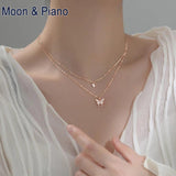 S925 Silver Butterfly Necklace Double-layer Clavicle Chain Romantic Gift