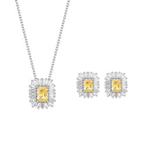 Sterling Silver Yellow Diamond Necklace Earrings Set