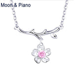 925 Silver Sakura Necklace Cherry Blossoms Fine Jewelry for Woman