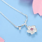 925 Silver Sakura Necklace Cherry Blossoms Fine Jewelry for Woman