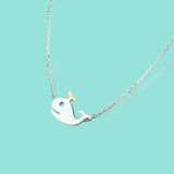 925 Silver Grey Whale Pendant Necklace Romantic for Woman Fish Jewelry