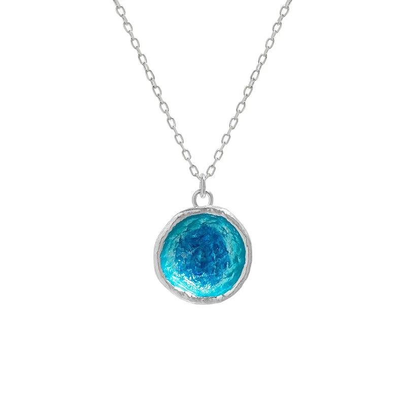 925 Silver Pendant Necklace Ocean Series Glaze Round Collar Jewelry