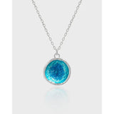925 Silver Pendant Necklace Ocean Series Glaze Round Collar Jewelry