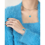 925 Silver Pendant Necklace Ocean Series Glaze Round Collar Jewelry