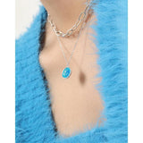 925 Silver Pendant Necklace Ocean Series Glaze Round Collar Jewelry