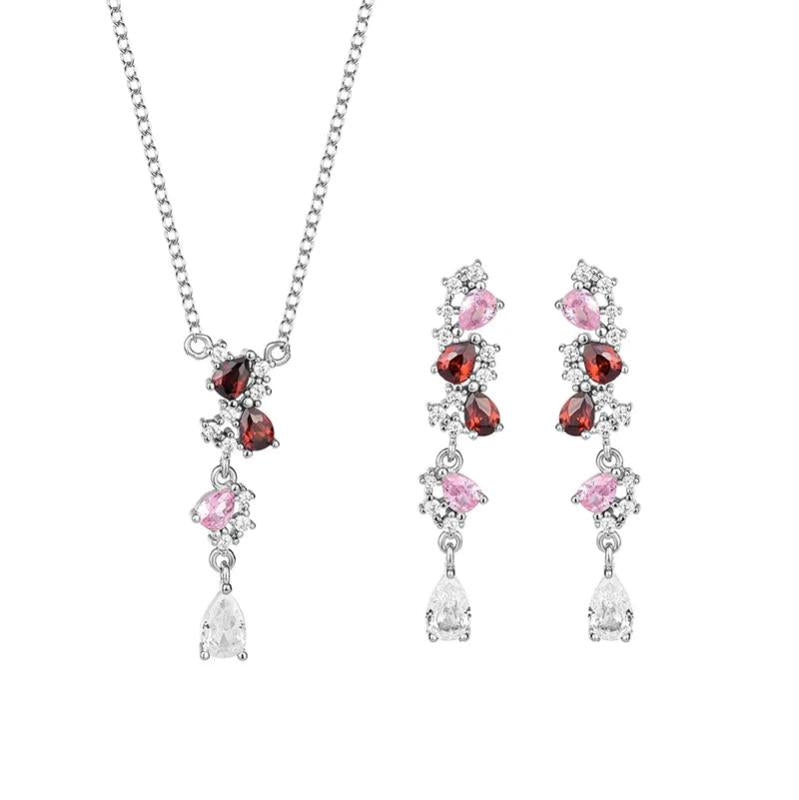 European American Bride Set S925 Silver Necklace Earrings Set