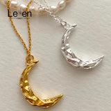 925 Silver Minimalist Hammered Crescent Moon Phase Necklace