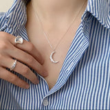 925 Silver Minimalist Hammered Crescent Moon Phase Necklace