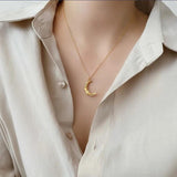 925 Silver Minimalist Hammered Crescent Moon Phase Necklace