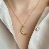 925 Silver Minimalist Hammered Crescent Moon Phase Necklace