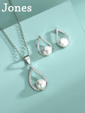S925 Sterling Silver Drop-Shaped Earrings Necklace Set