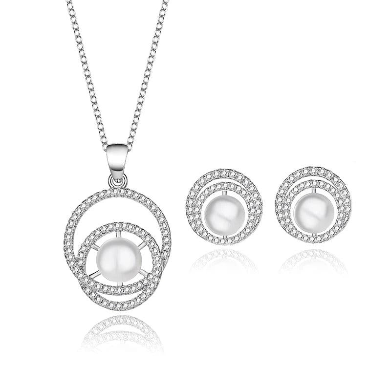 S925 Silver Pearl Necklace Set Europe US Pendant Jewelry