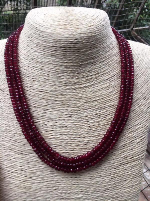 Red Ruby Rondelle Gem Beads Necklace 17-19''