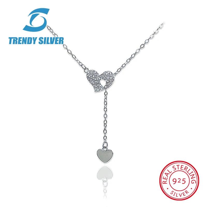925 Silver Double Heart Necklace Pendant High Jewelry