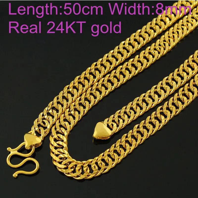 MHXFC European Man Wedding Gift Wide 8mm Flat 24KT Chain Necklace NL69