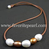 Brown Natural Freshwater Pearl Leather Necklace 8-10MM