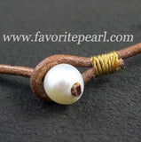 Brown Natural Freshwater Pearl Leather Necklace 8-10MM