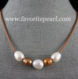 Brown Natural Freshwater Pearl Leather Necklace 8-10MM