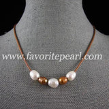 Brown Natural Freshwater Pearl Leather Necklace 8-10MM
