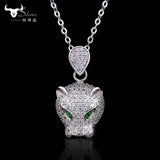 Europe Leopard Head Pendant 925 Silver Necklace with Austrian Crystals