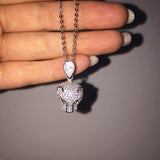 Europe Leopard Head Pendant 925 Silver Necklace with Austrian Crystals