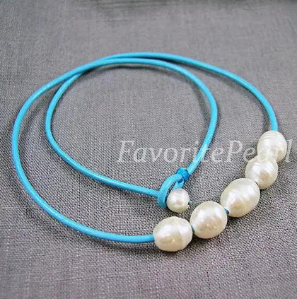 Arrival Favorite Pearl Necklace Natural Freshwater Pearl Deep Sky Leather