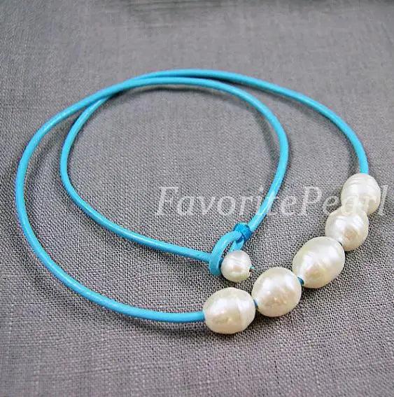 Arrival Favorite Pearl Necklace Natural Freshwater Pearl Deep Sky Leather
