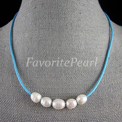 Arrival Favorite Pearl Necklace Natural Freshwater Pearl Deep Sky Leather