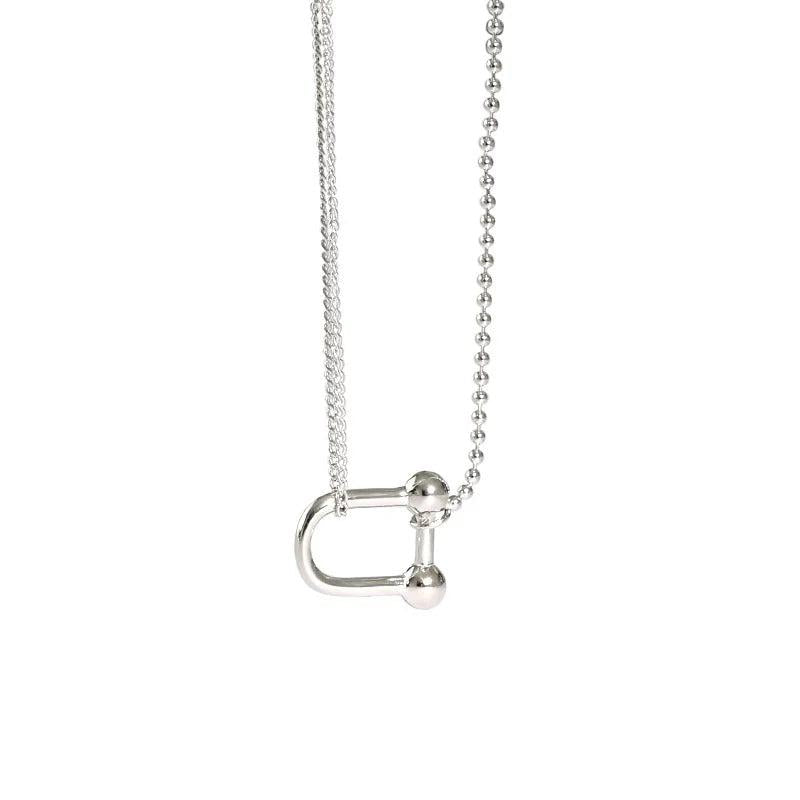 925 Silver Double U-shaped Chain Necklace for Women