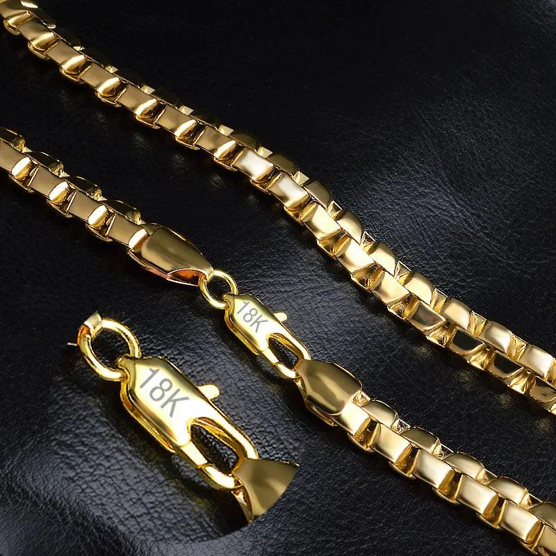 OMHXZJ 8MM Box Chain 18KT Necklace