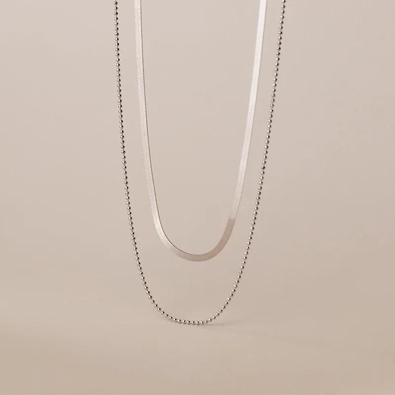 925 Silver Double Snake Bone Beads Clavicle Necklace for Women