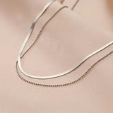 925 Silver Double Snake Bone Beads Clavicle Necklace for Women