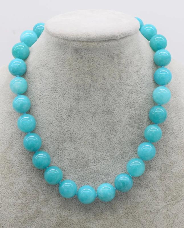 Green Jade Round 14mm Necklace 17-inch Nature Beads
