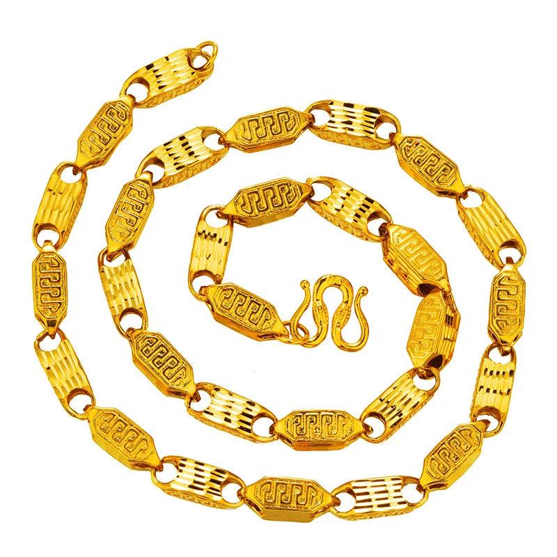 OMHXFC NL229 24KT Chain Necklace Great Wall Beads