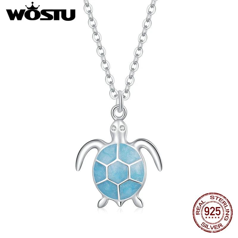 Wostu Turtle Choker 925 Silver Neckalce Girl Collier Jewelry Gift